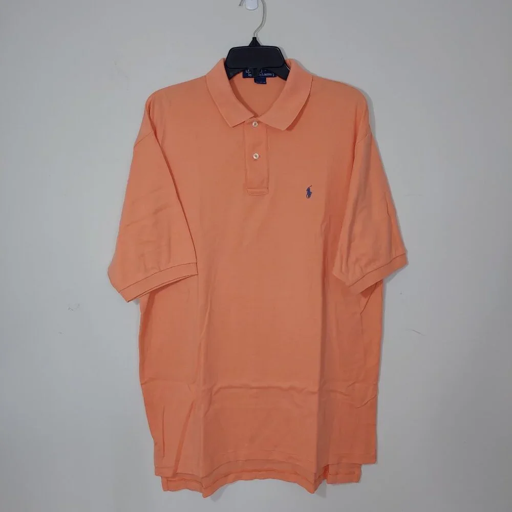 Polo by Ralph Lauren Embroidered Polo Shirt Short Sleeve Size L Peach Orange